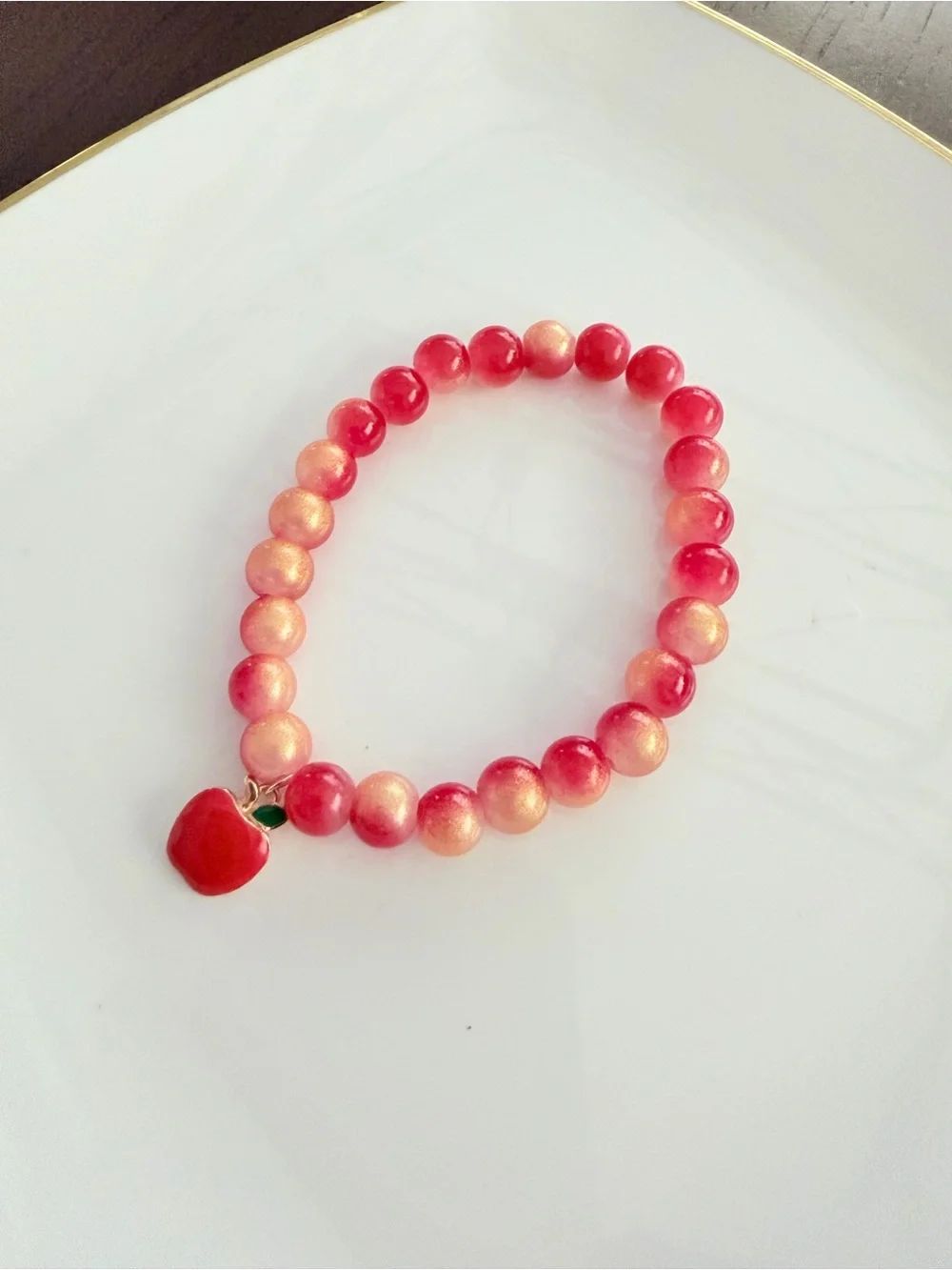 Red Apple Charm Beaded Bracelet Princess Inspired Jewelry
